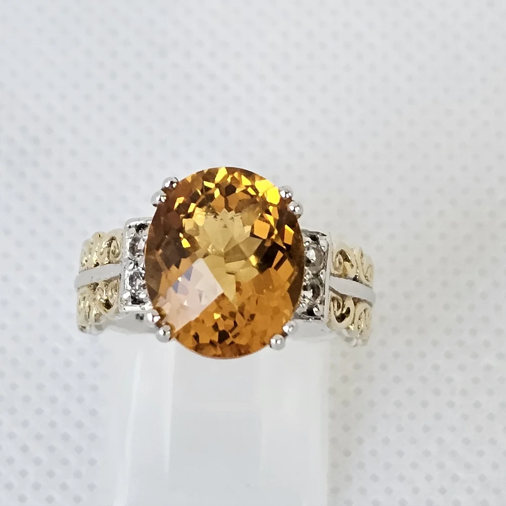 Natural Citrine Gems En Vogue Ring Palladium Sterling Silver 24k Gold - Picture 3 of 10